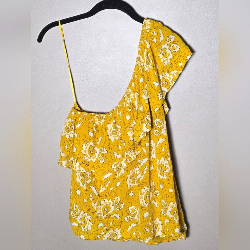 Madewell 100% Silk Floral One Shoulder Boho Ruffle Top, Large‎